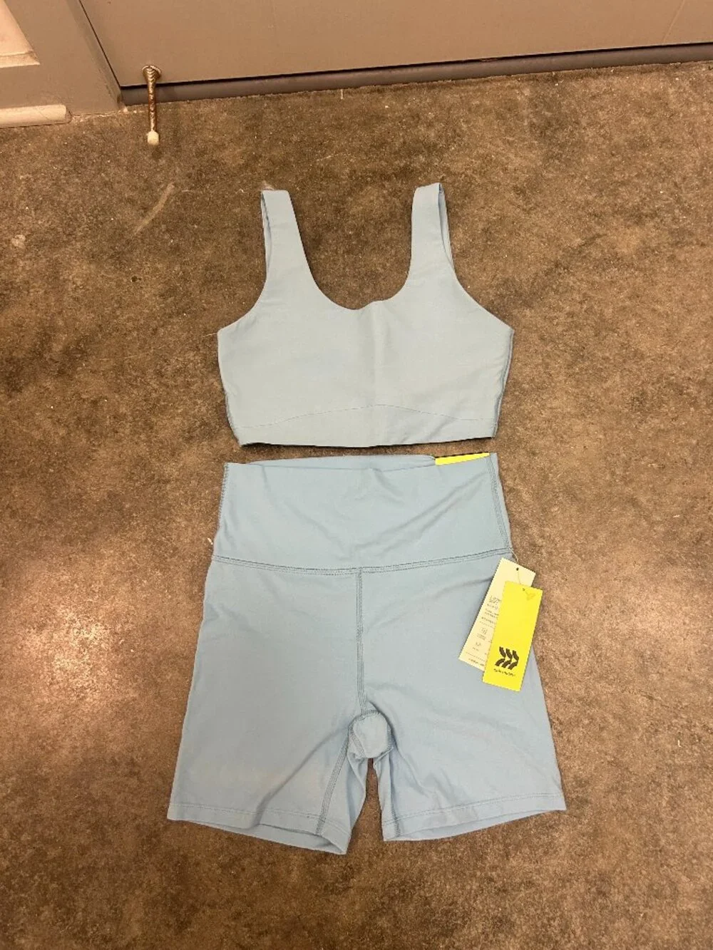 All In Motion Activewear Set Medium Blue Sports Bra Biker Shorts Workout Gym